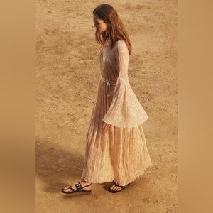 Zara collection 17 Beige Maxi Dress bohemian boho flowy embroidered printed
